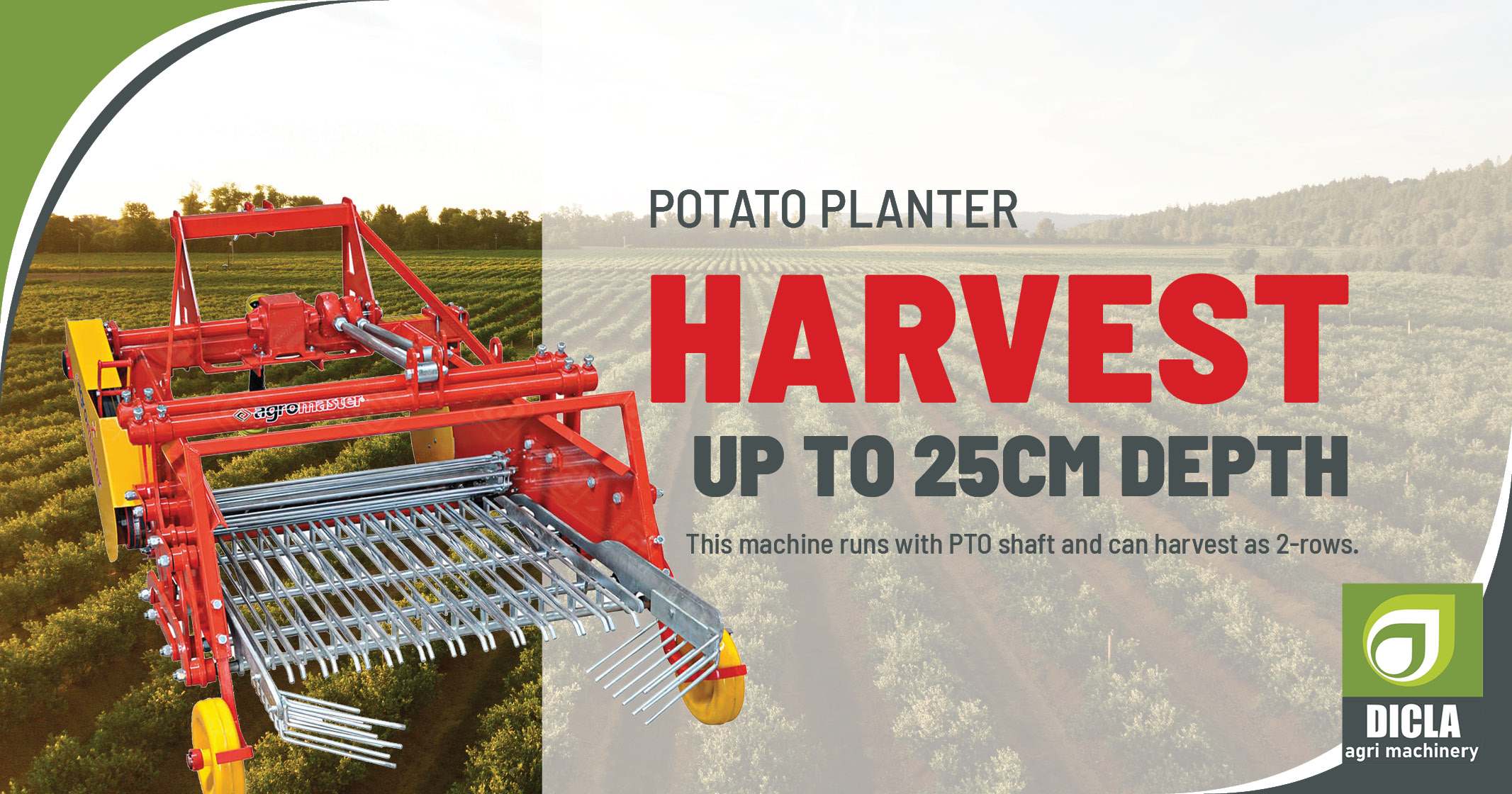 Agromaster Potato Harvester | Harvest Up 25cm Depth | Dicla Agri Machinery