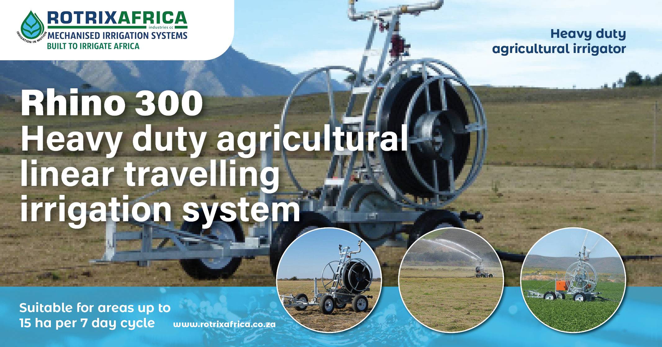 Rhino 300 heavy duty agricultural irrigator | Rotrix Africa Irrigation Systems