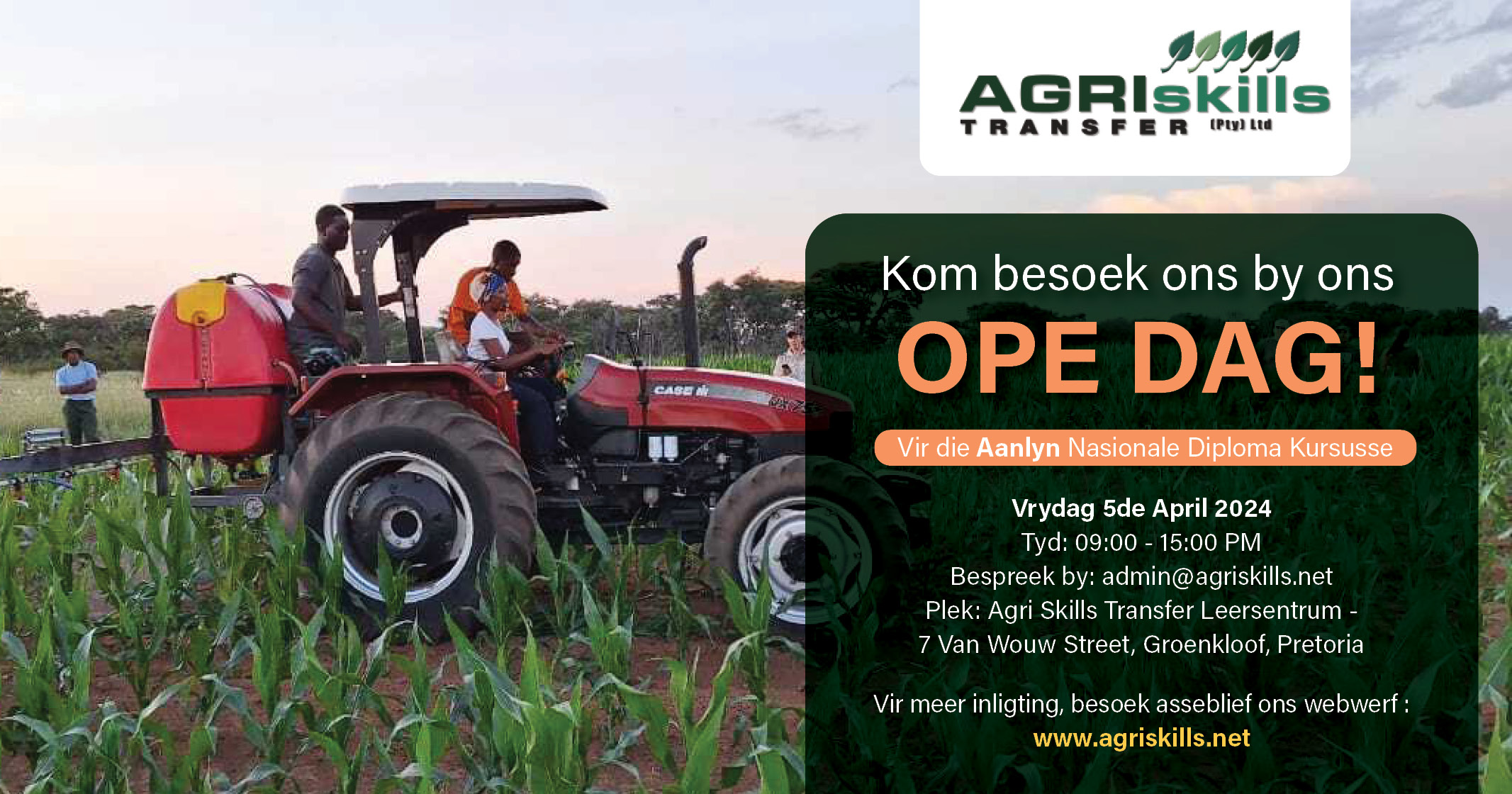 Kom Besoek ons by ons Ope Dag vir Aanlyn Nasionale Diploma kursusse 5 Apr. | Agri Skills Transfer