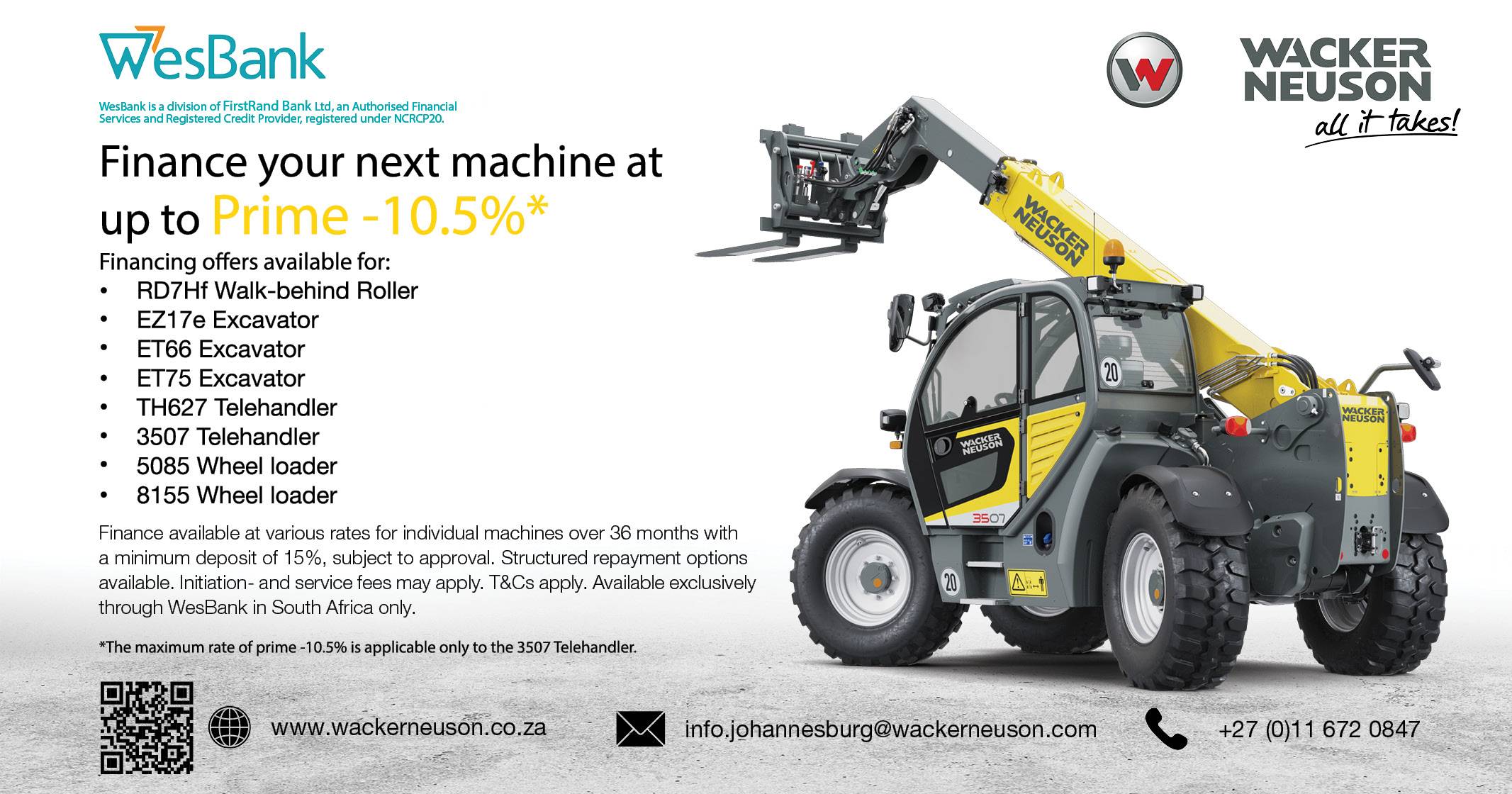 Finance your next machine at up to Prime – 10.5%* | Wacker Neuson