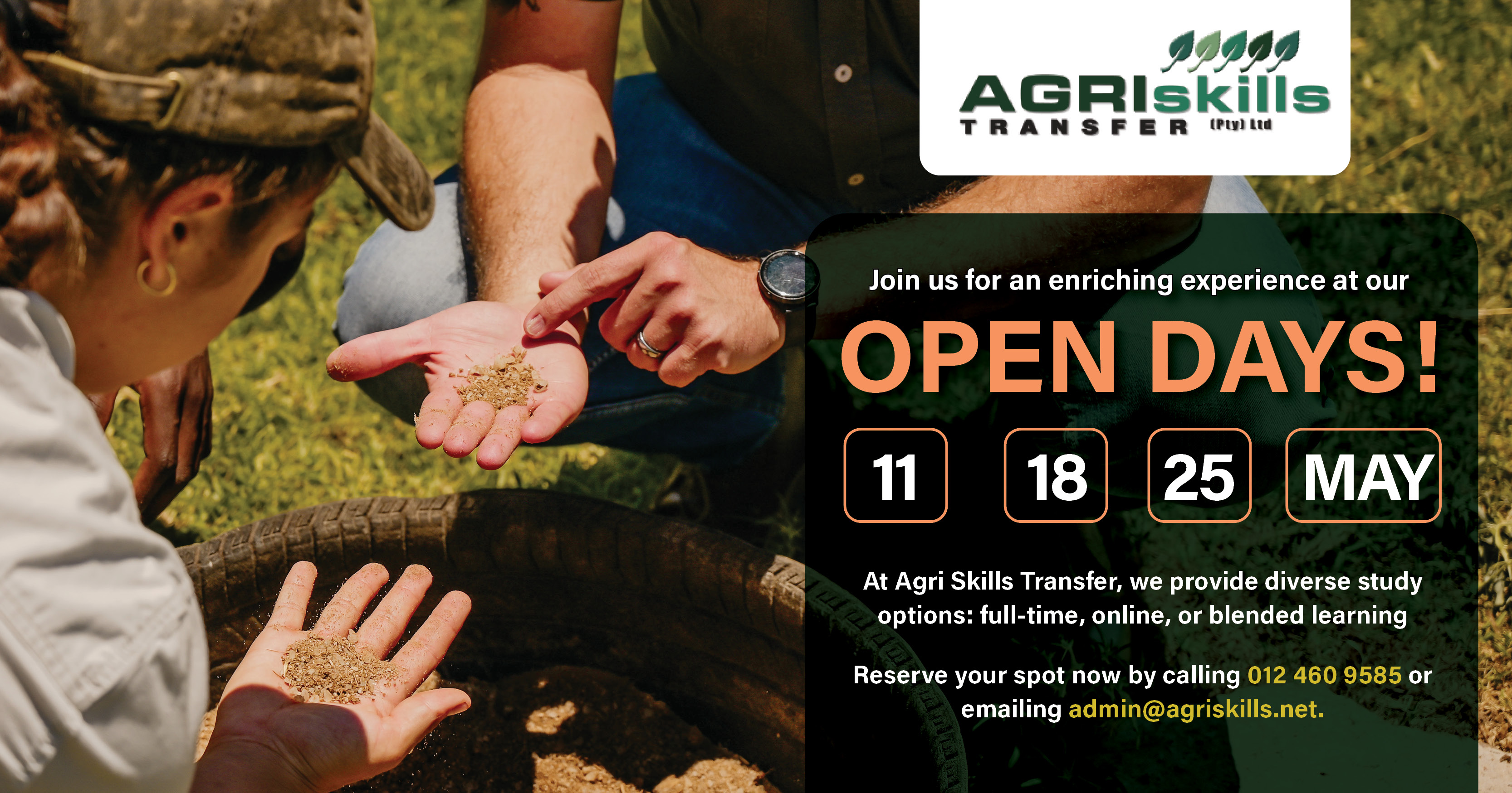 Join us for an enriching experience at our OPEN DAYS! 11, 18 & 25 May 2024 | Agri Skills Transfer