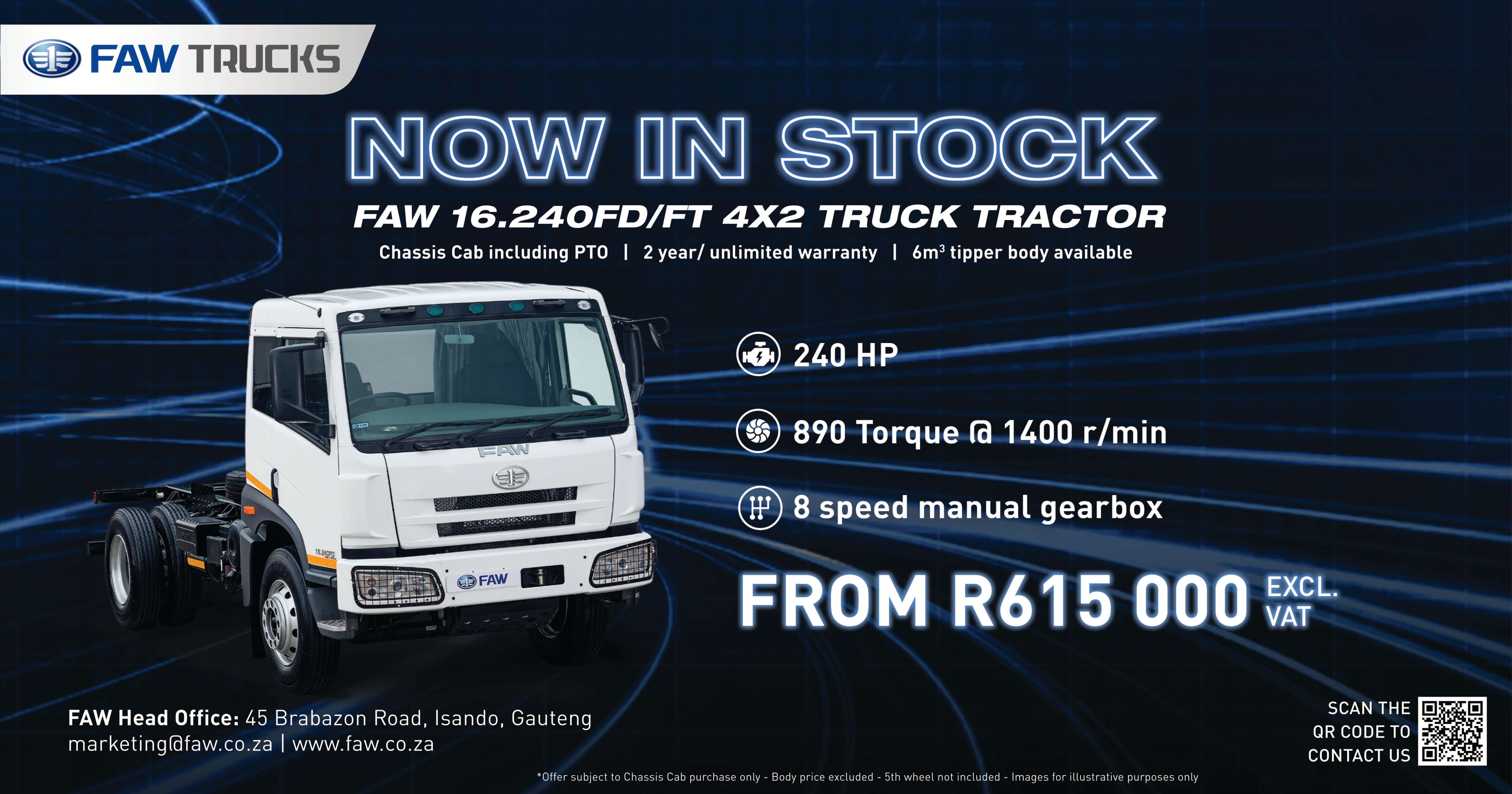 NOW IN STOCK! | FAW 16.240FD/FT 4X2 TRUCK TRACTOR | FAW Trucks