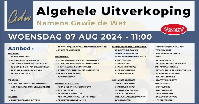Algehele uitverkoping namens Gawie de Wet | 7 Augustus 2024 | Trichardt
