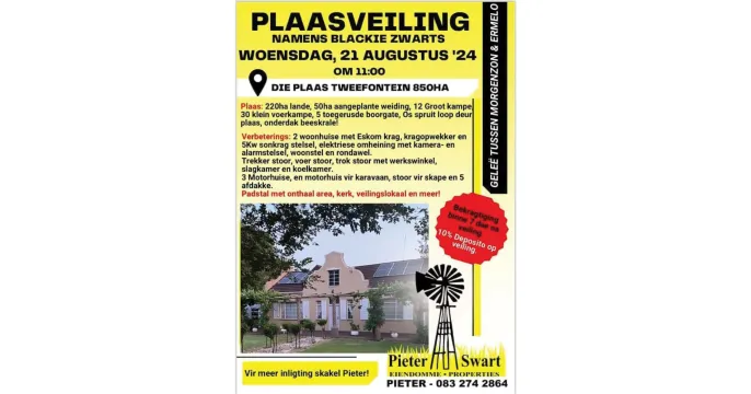 Plaasveiling names Blackie Zwarts | 21 Augustus 2024