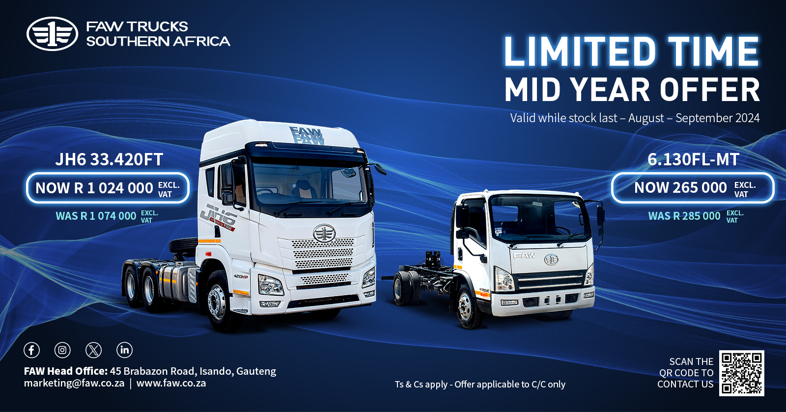 Limited time mid-year offer! | JH6 33.420FT & 6.130FL-MT | FAW Trucks