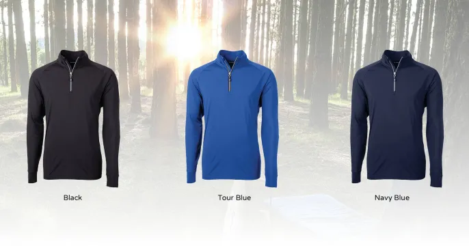 It's competition time | Adapt men’s eco knit stretch recycled quarter zip pullover | Cutter & Buck