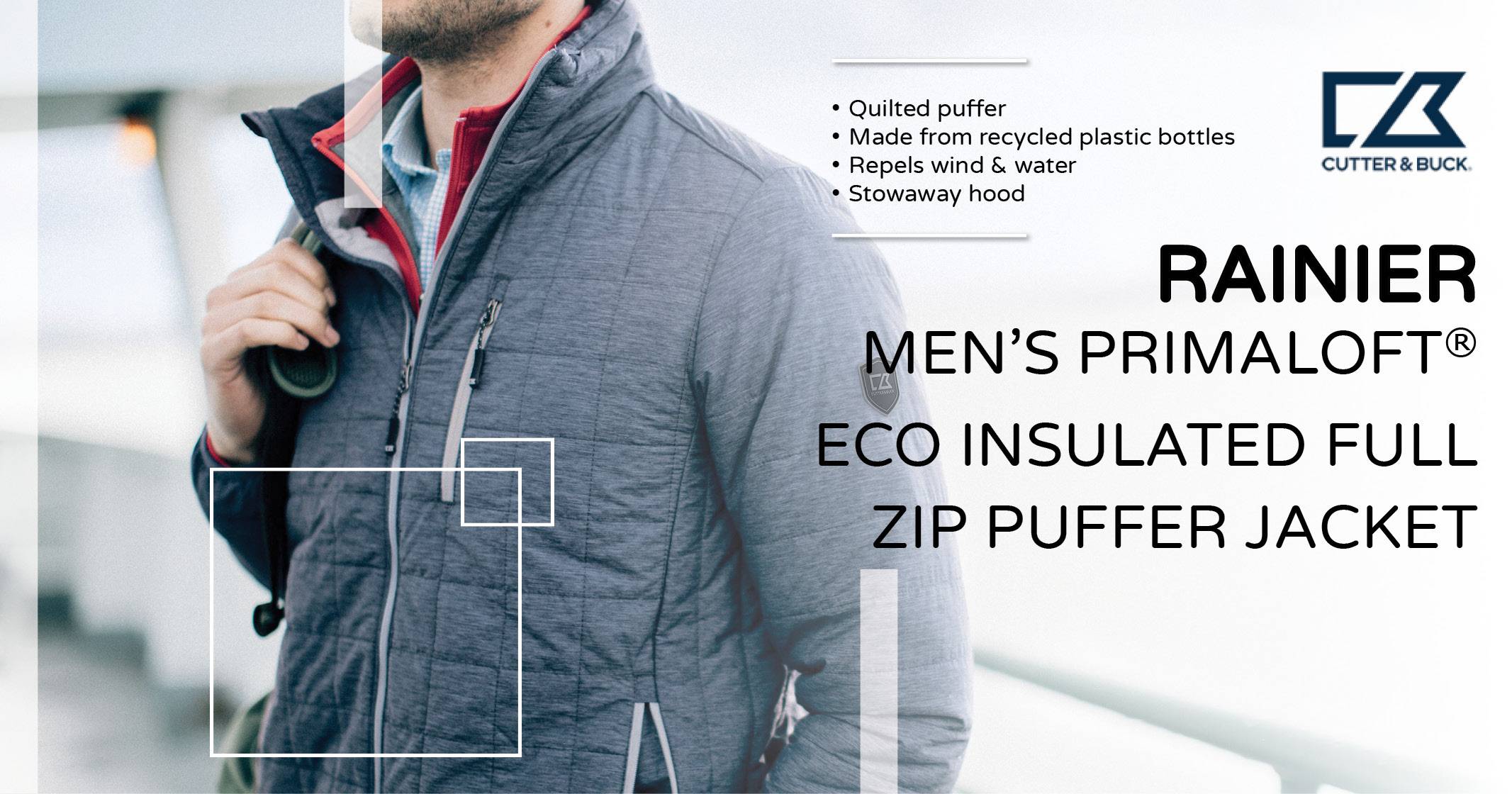 Rainier men’s primaloft eco insulated full zip puffer jacket | Cutter & Buck