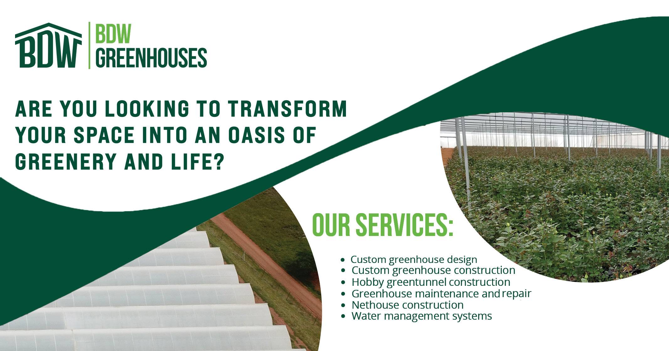 Your greenhouse & shade nethouse services provider | BDW Greenhouses