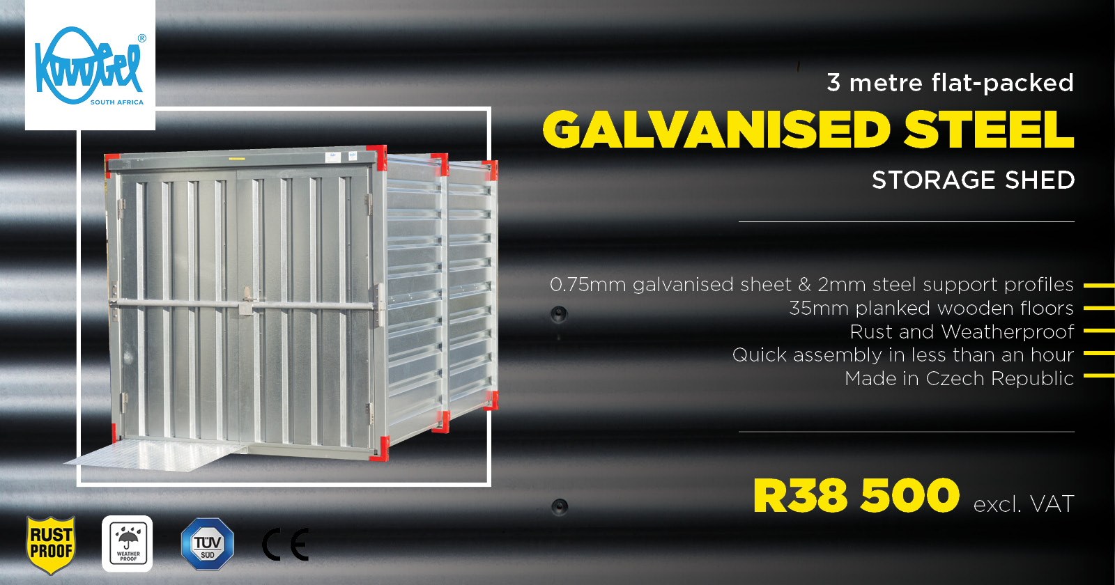 Galvanised Steel Storage Shed | 3 m flat-packed | Kovobel