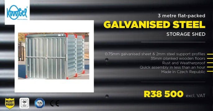 Galvanised Steel Storage Shed | 3 m flat-packed | Kovobel