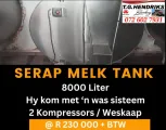 8 000 Liter Serap melk tank met was sisteem – 2 Kompressors | T.G Hendriks boerdery