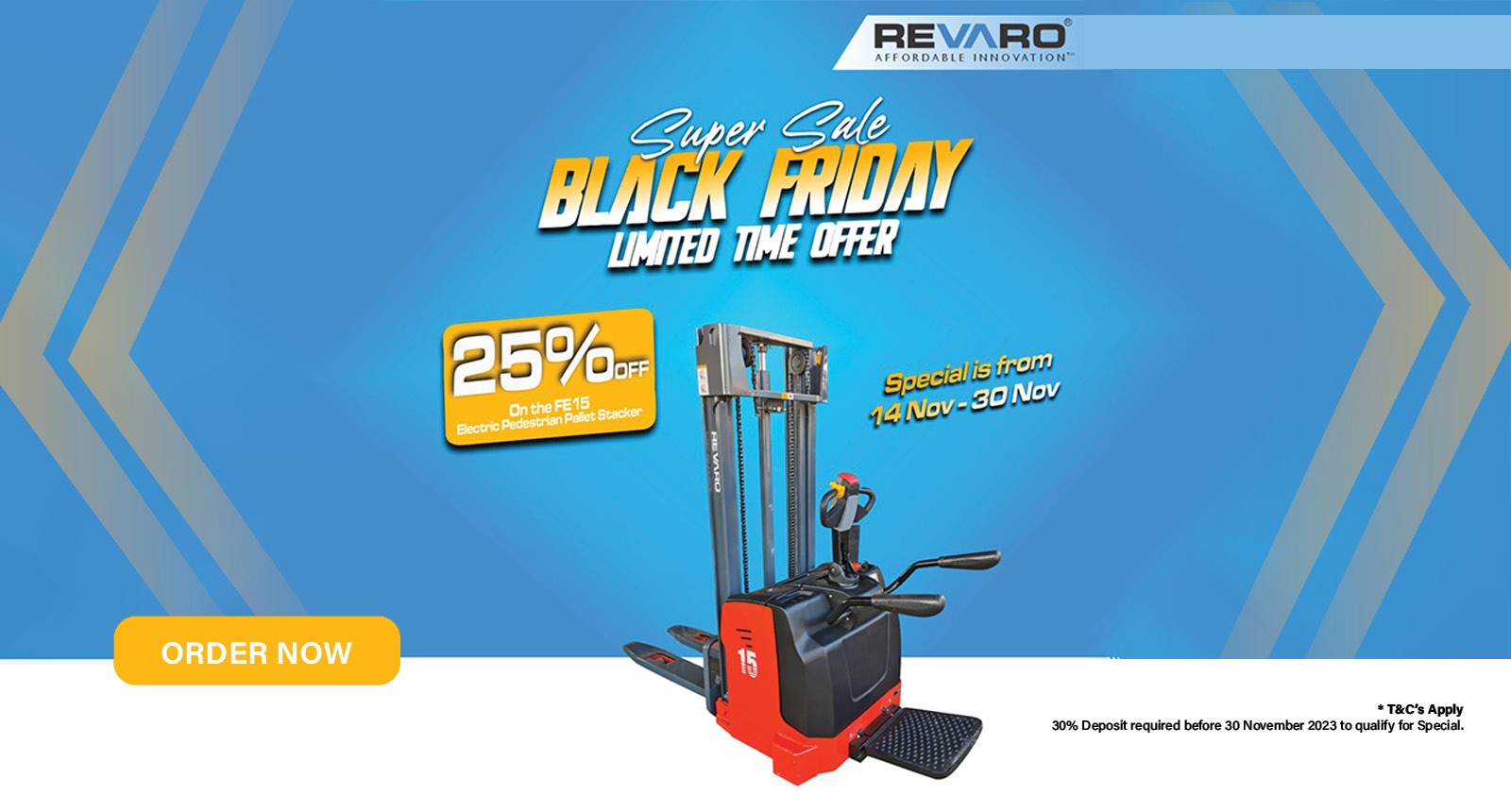 FE15 Electric pedestrian pallet stacker / Black Friday / 14 Nov to 30 Nov 2023 | Revaro