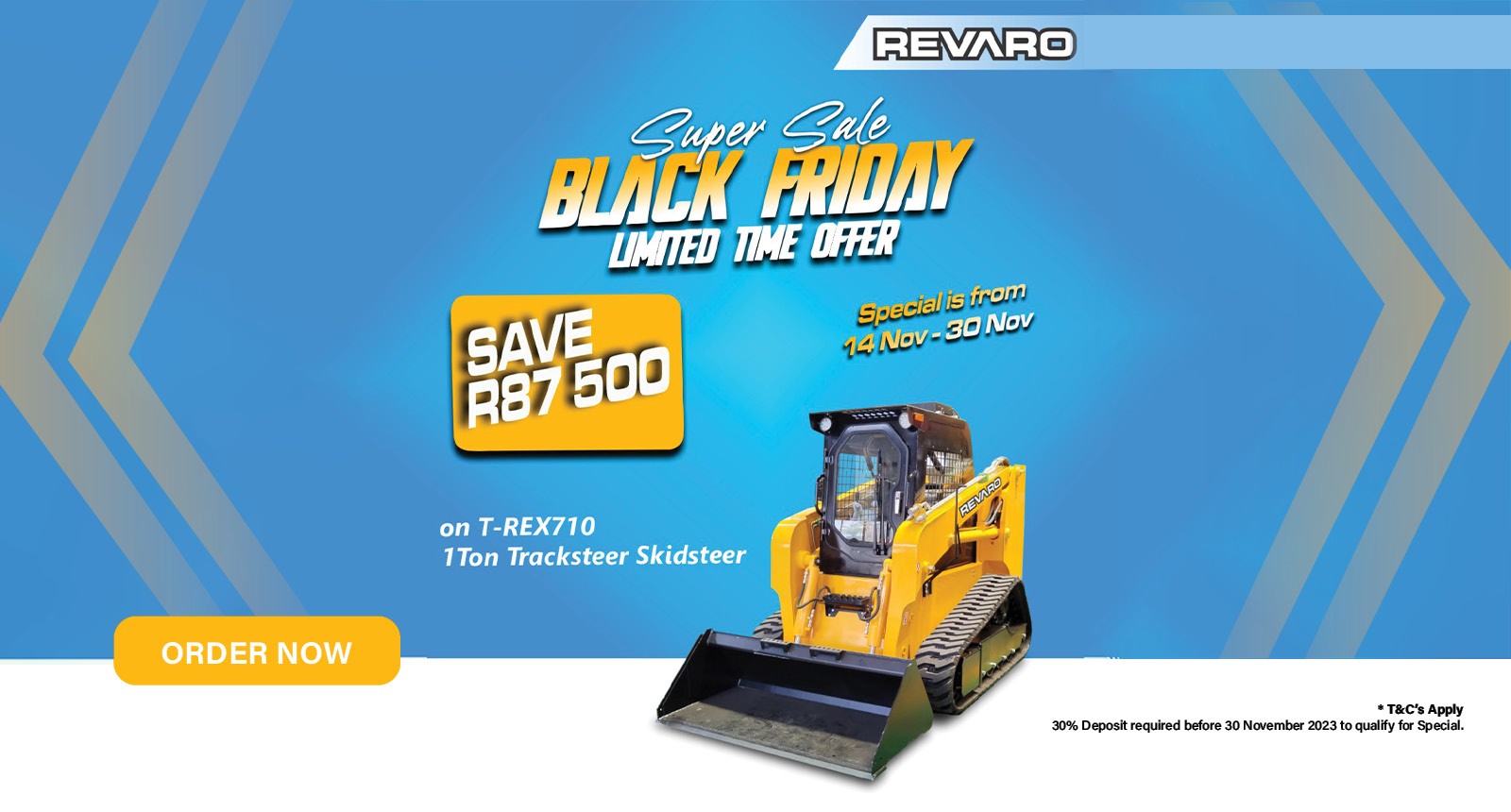 Save R 87 500 on the T-Rex710 1 Ton Track skidsteer / Black Friday / 14 Nov to 30 Nov 2023 | Revaro