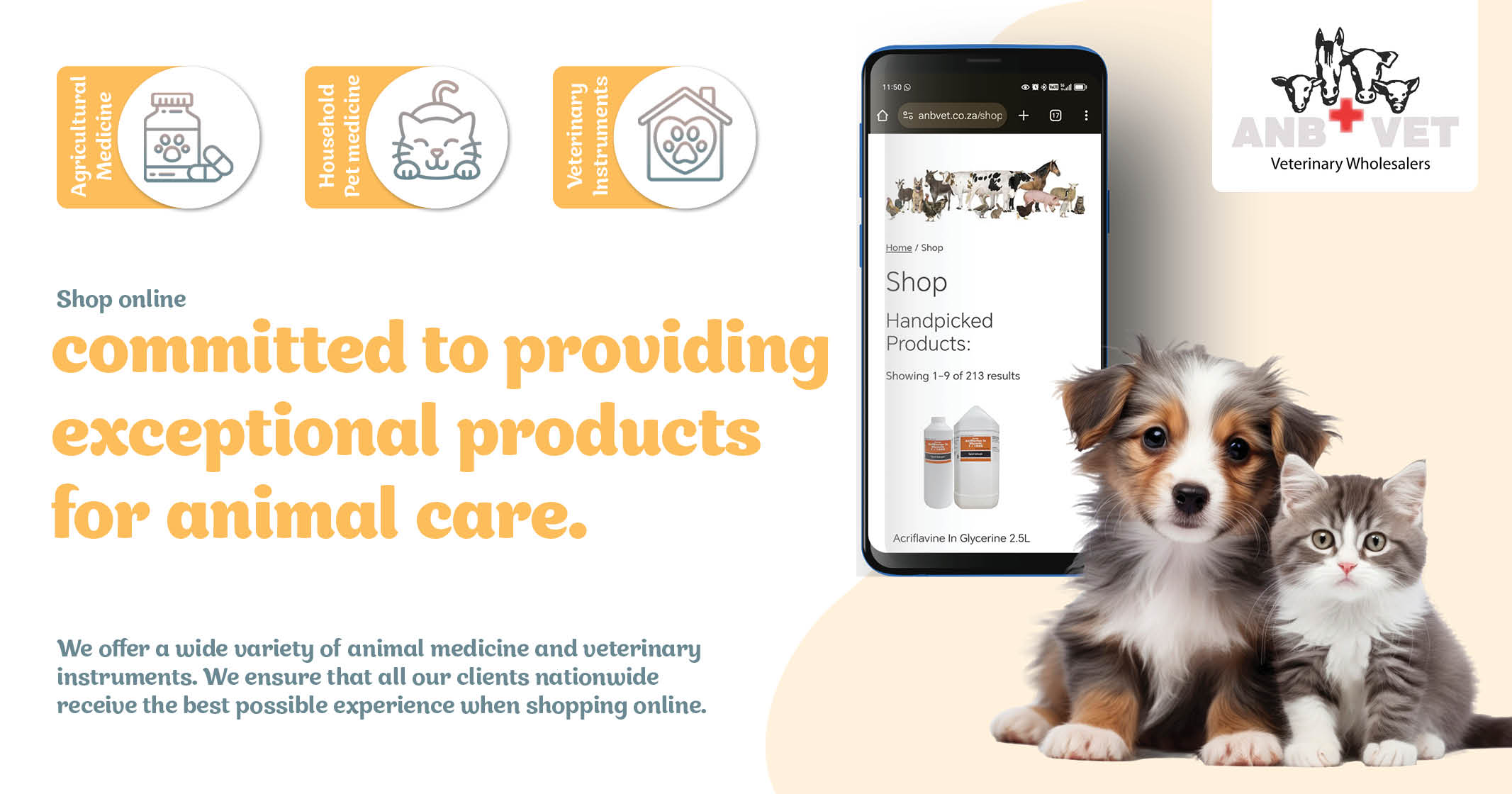 ANB Vet shop online | We offer a wide variety of animal medicine and veterinary instruments