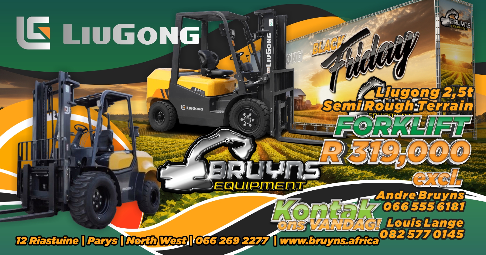 Black Friday! LiuGong 2,5t Semi Rough Terrain Forklift | Bruyns Equipment