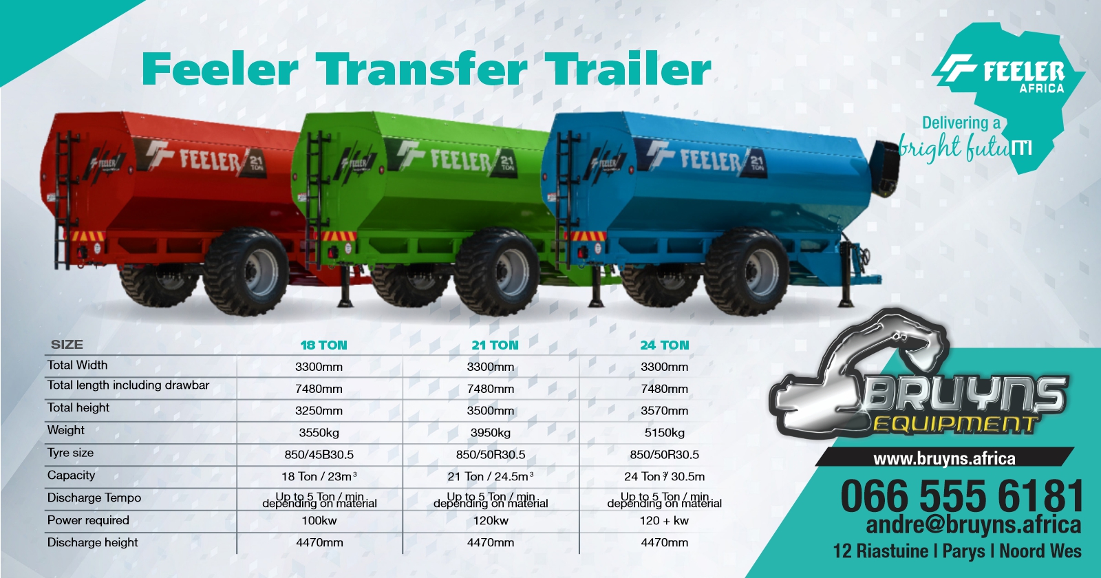 18 ton, 21 ton or 24 ton Feeler Transfer Trailers | Bruyns Equipment