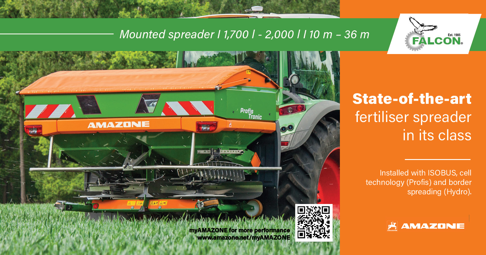 Mounted spreader | State-of-the-art fertiliser spreader in its class | Falcon Equipment