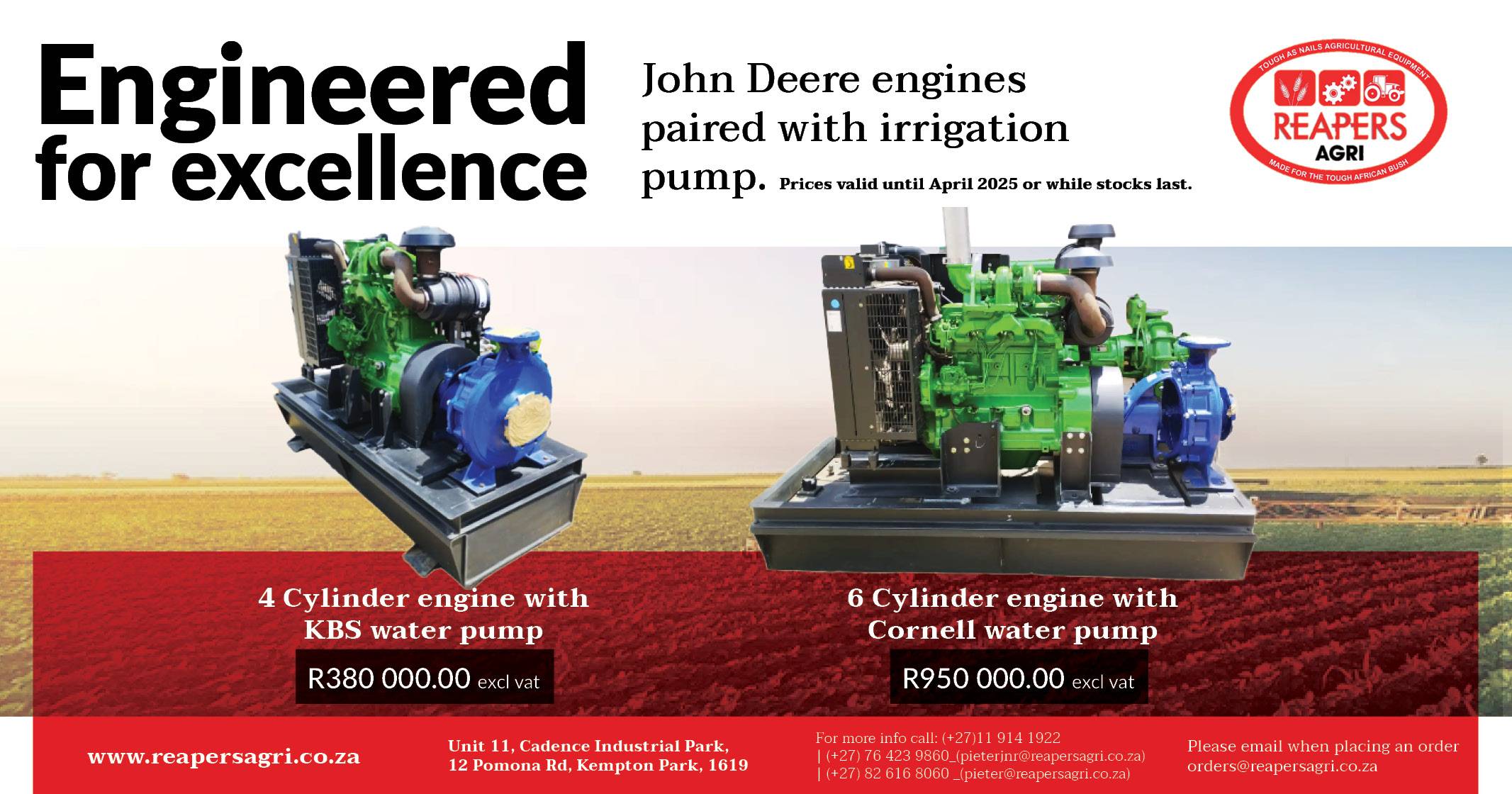 Engineered for excellence | John Deere engines paired with irrigation pump | Reapers Agri