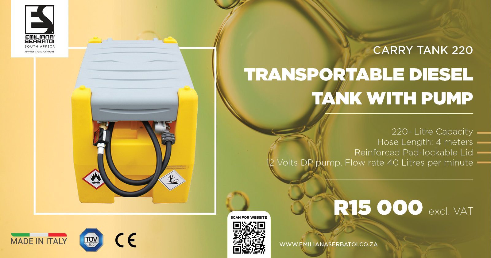 Transportable diesel tank with pump | Carry tank 220 | Emiliana Serbatoi SA