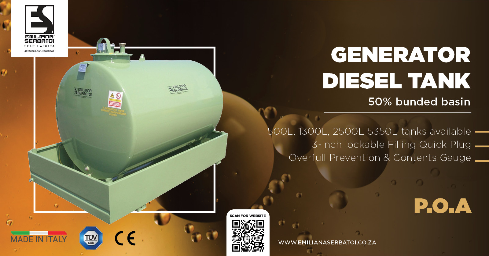 Generator diesel tank | 50% bunded basin | Emiliana Serbatoi SA