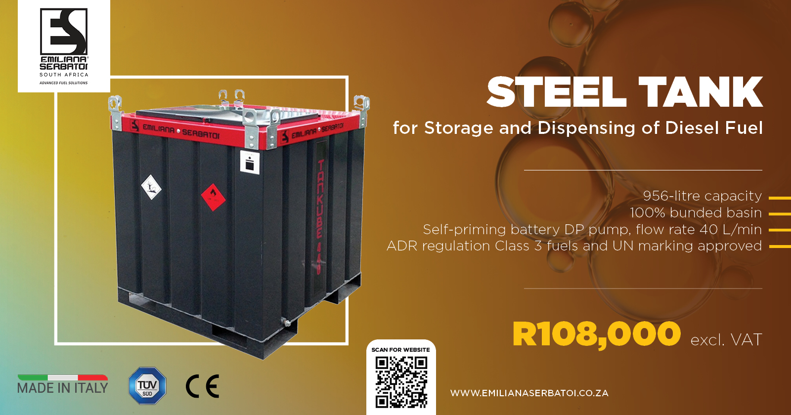 Steel tank for storage and dispensing of diesel fuel | Emiliana Serbatoi SA