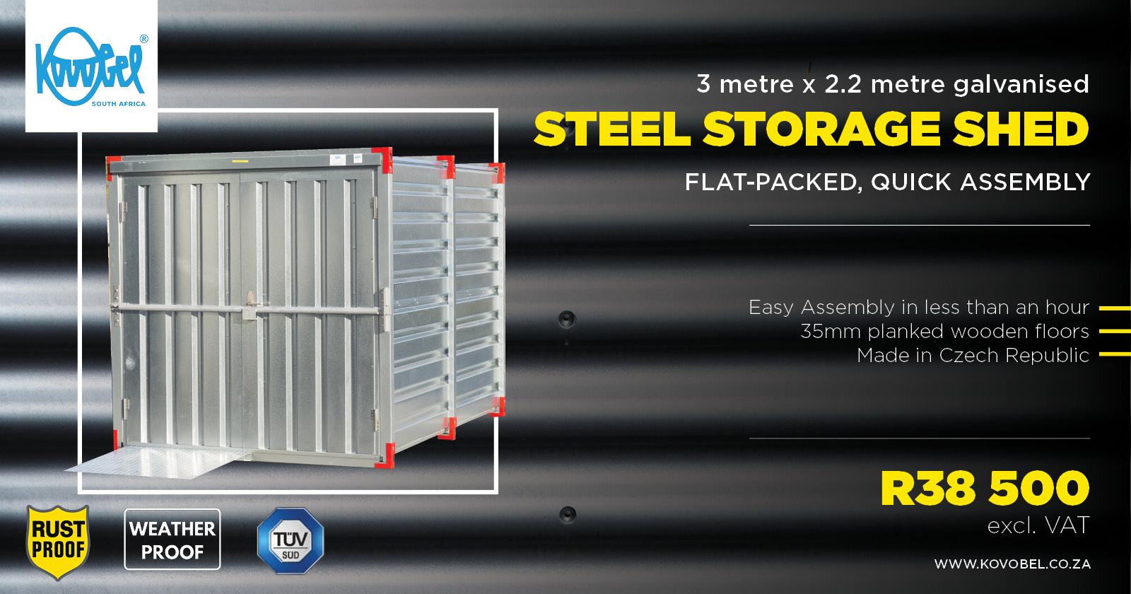 3 m x 2,2 m Galvanised Steel storage shed | Kovobel