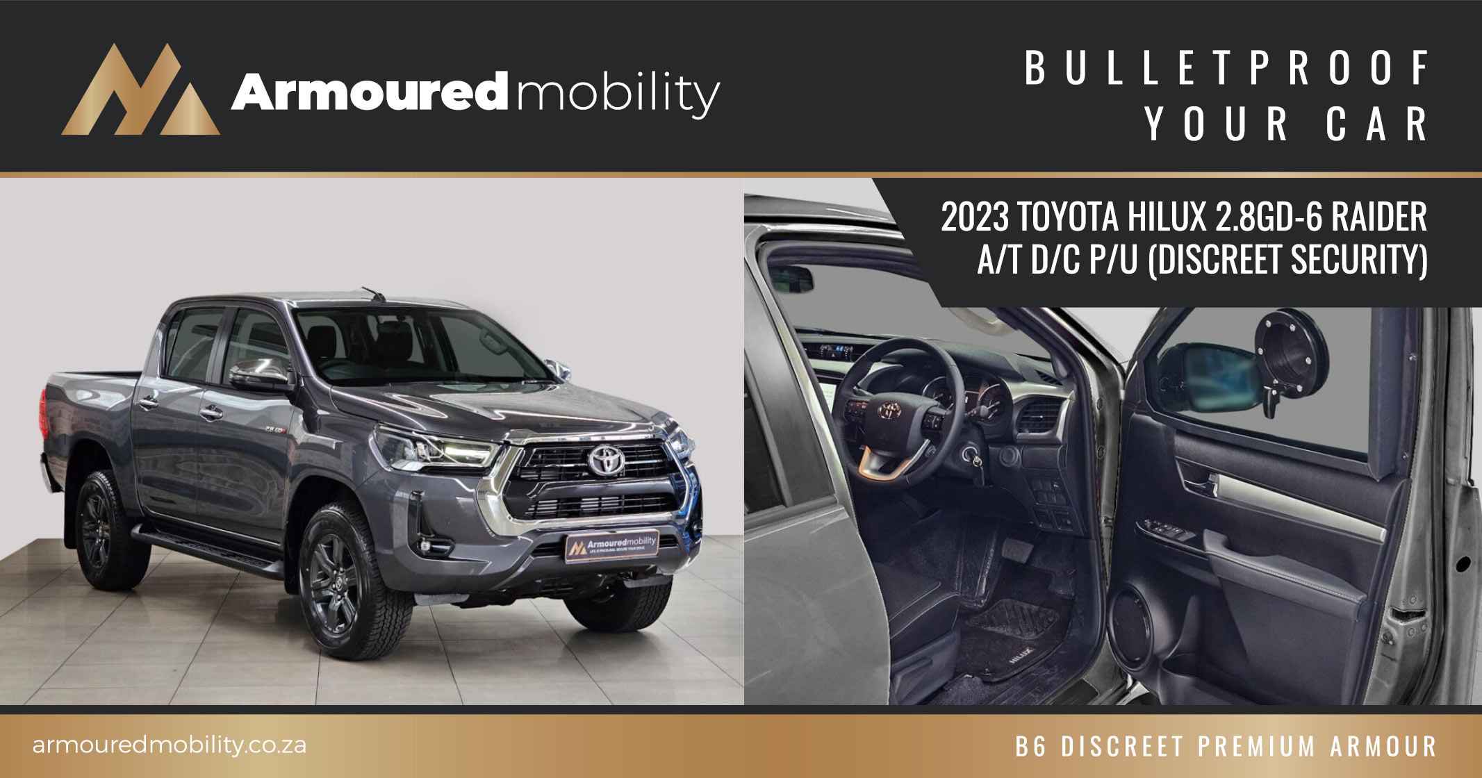 2023 Toyota Hilux 2.8GD-6 Raider A/T D/C P/U (Discreet security) | Armoured Mobility