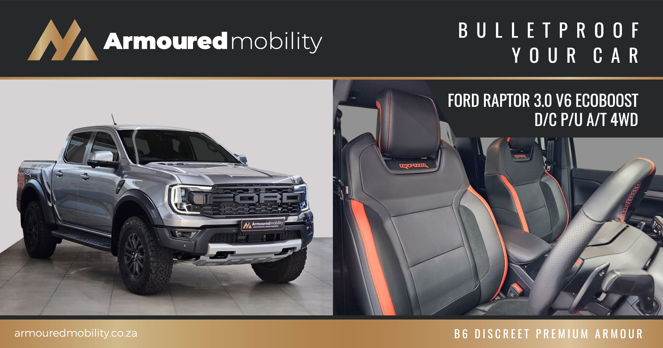 Ford Raptor 3.0 V6 Ecoboost D/C P/U A/T 4WD | Armoured Mobility