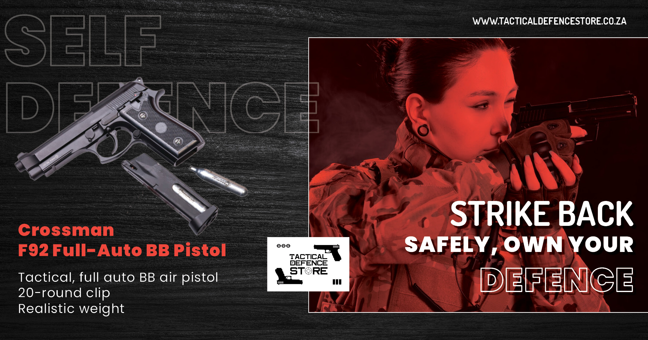 Strike back SAFELY, own your DEFENCE | Crossman F92 Full-Auto BB Pistol | Tactical Defence Store