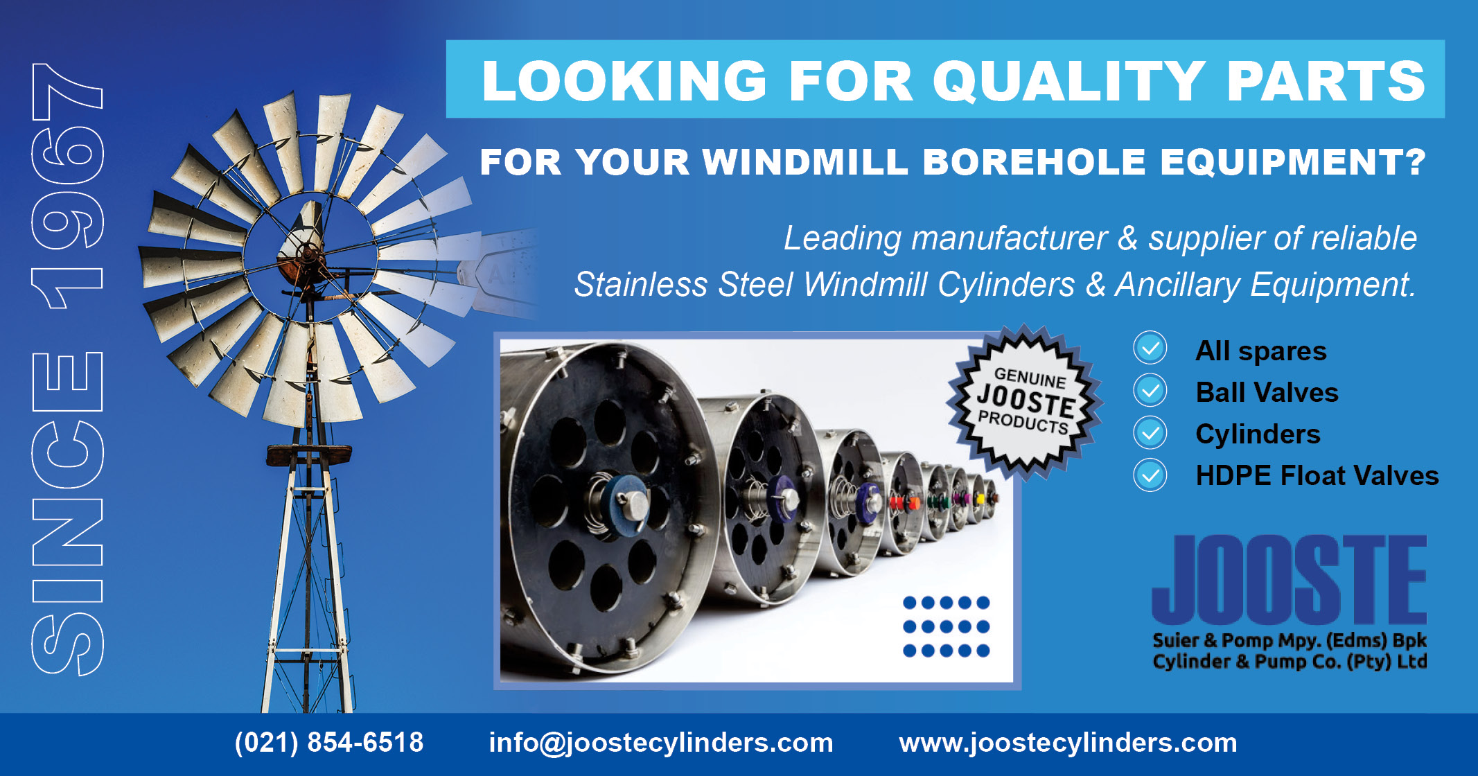 Windmill cylinders & ancillary equipment | Jooste Cylinder & Pump Co. (PTY) Ltd