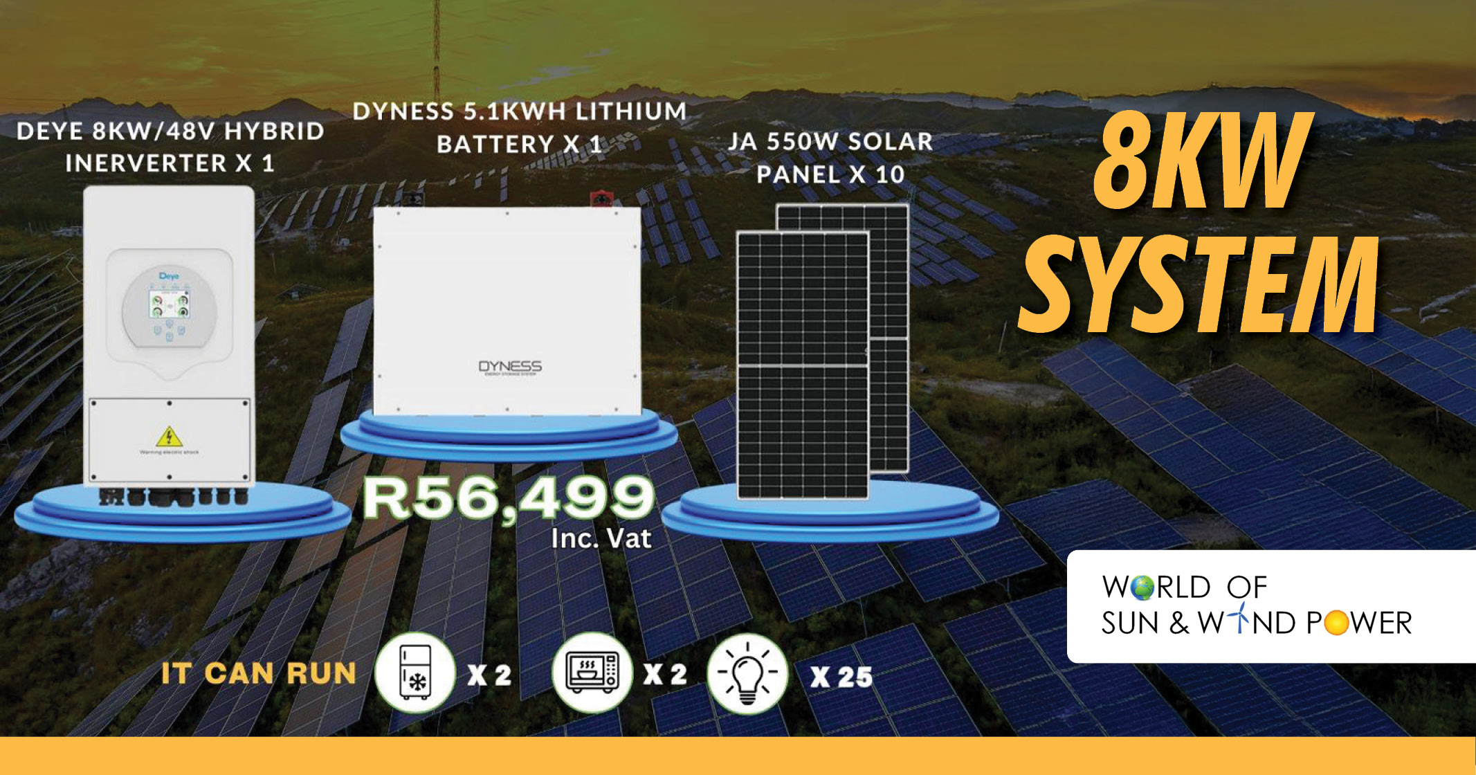8 KW SYSTEM | Inverter, battery & solar panels | World of Sun & Wind Power