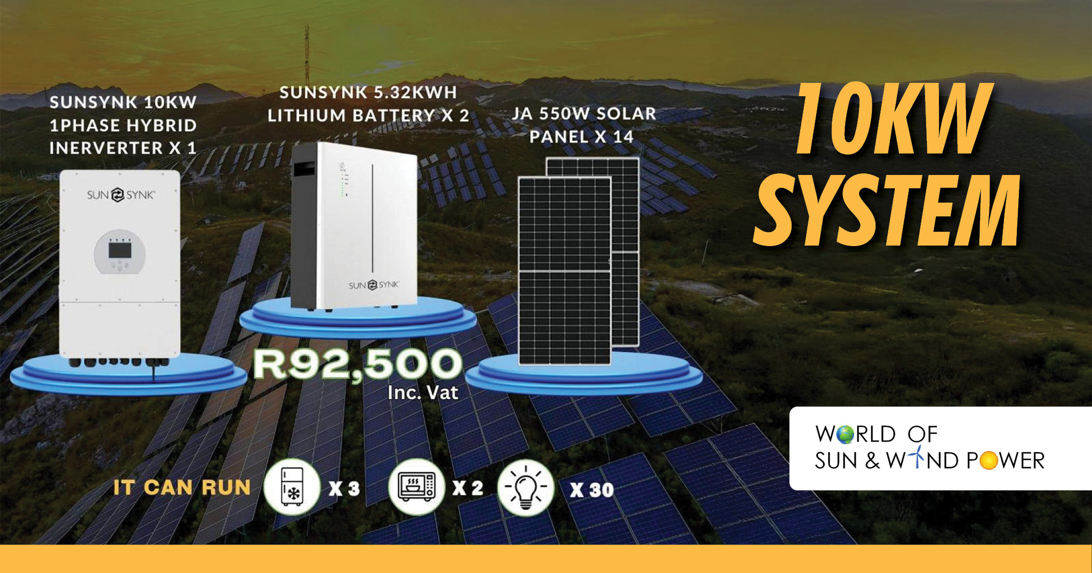 10KW SYSTEM | Inverter, battery & solar panels | World of Sun & Wind Power