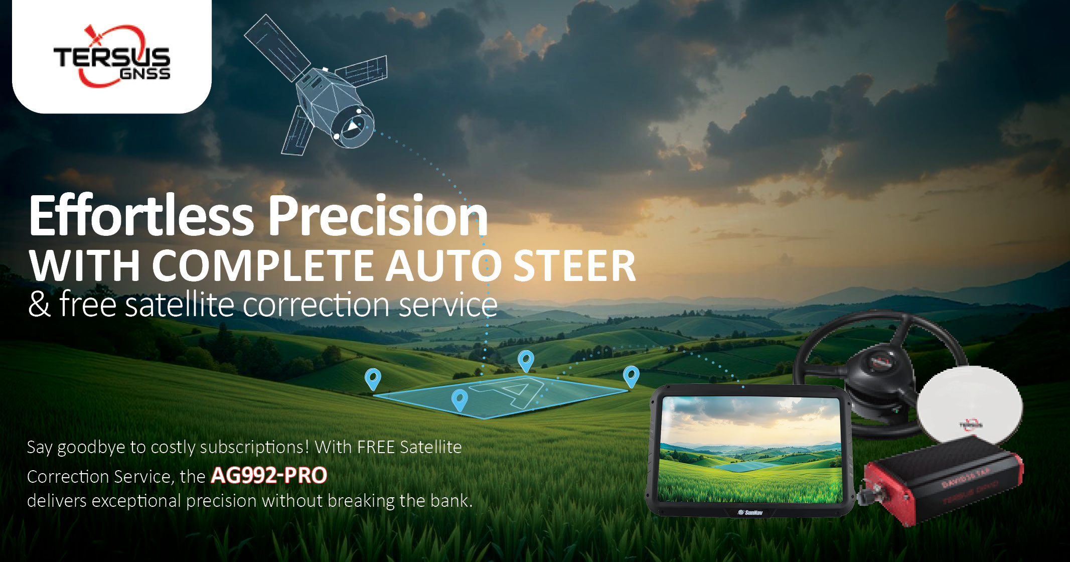 Effortless precision with complete auto steer & free satellite correction service | Tersus GNSS
