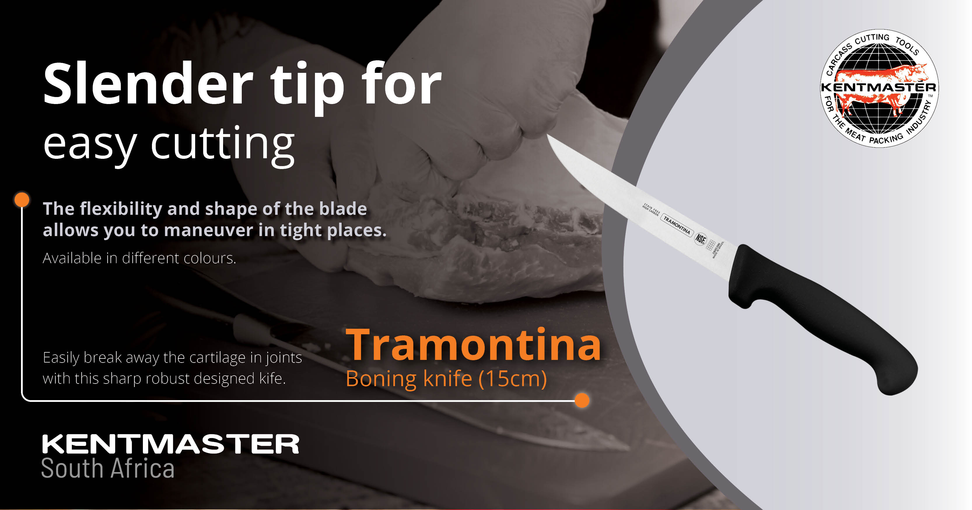 Slender tip Tramontina boning knife for easy cutting | Kentmaster
