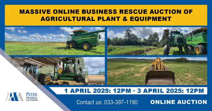 Massive business rescue online auction - Agri equipment & vehicles | Peter Maskell Auctions CC