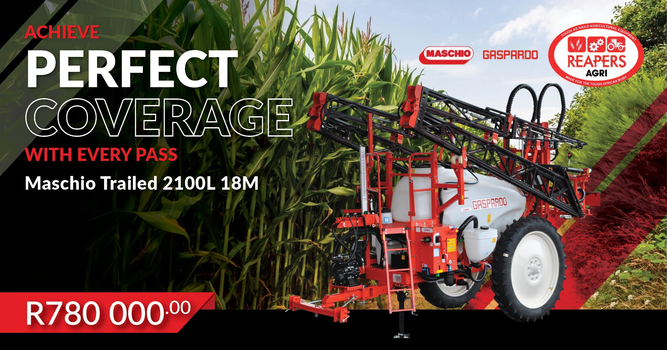 Achieve perfect coverage with every pass | Maschio trailed 2100 L 18 M boom sprayer | Reapers Agri