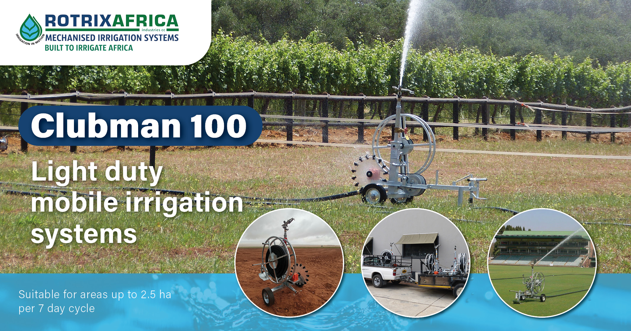 Clubman 100 light duty mobile irrigation system | Irrigation Unlimited – trusted Rotrix partner