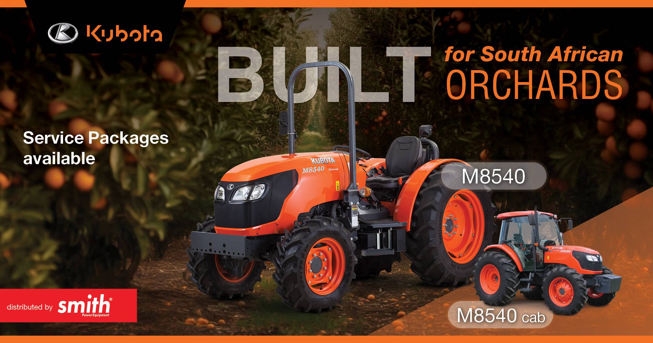 Kubota M8540 Narrow series tractors | Built for South African orchards | Smith Power Equipment