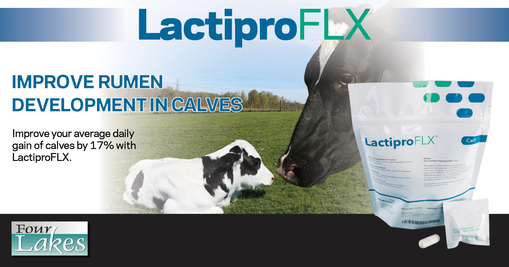 Lactipro FLX Calf | Improves Rumen development in calves | Four Lakes