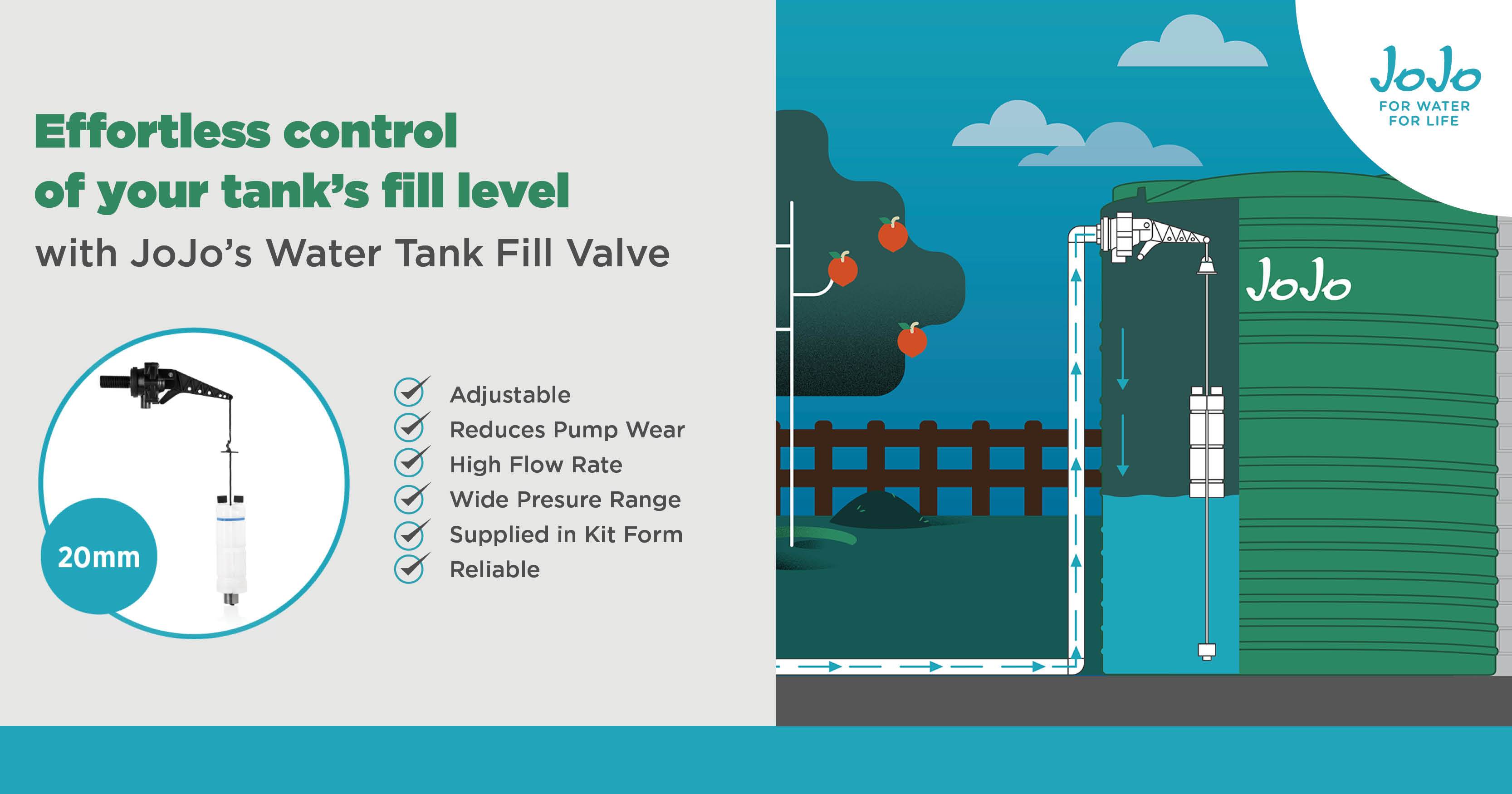 20mm Water tank fill valve | Effortless control of your tank’s fill level | JoJo