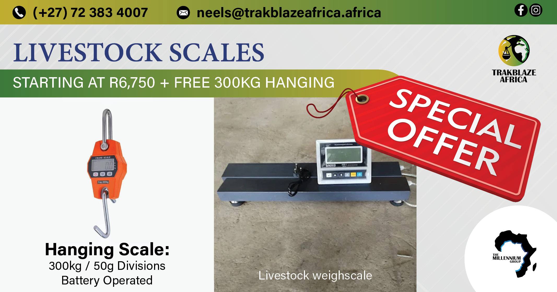 Livestock scales specials | Get a FREE 300KG hanging scale with your purchase | The Millennium Group