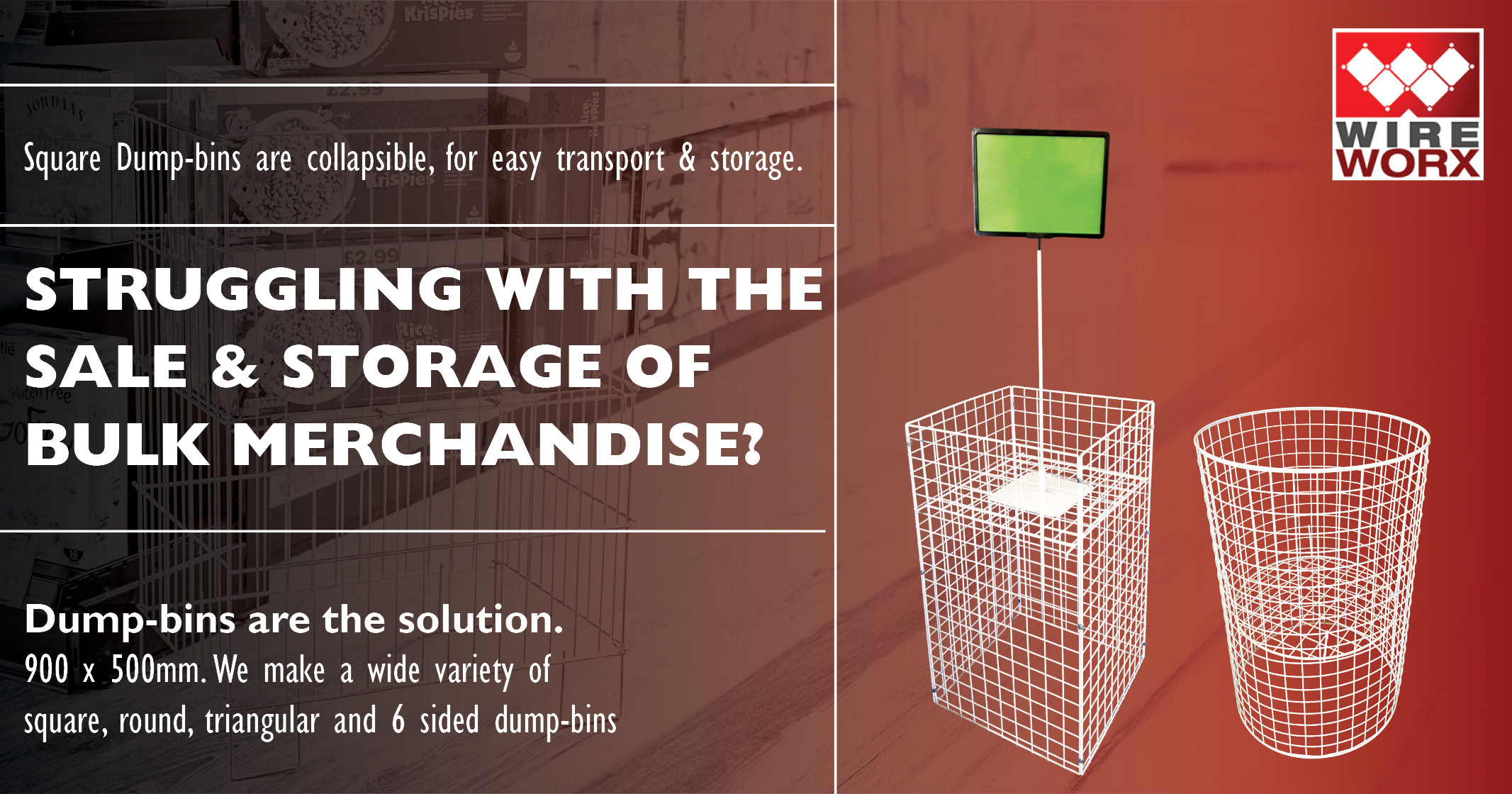 Wireworx Dump Bins – Versatile Display Solutions | Wireworx