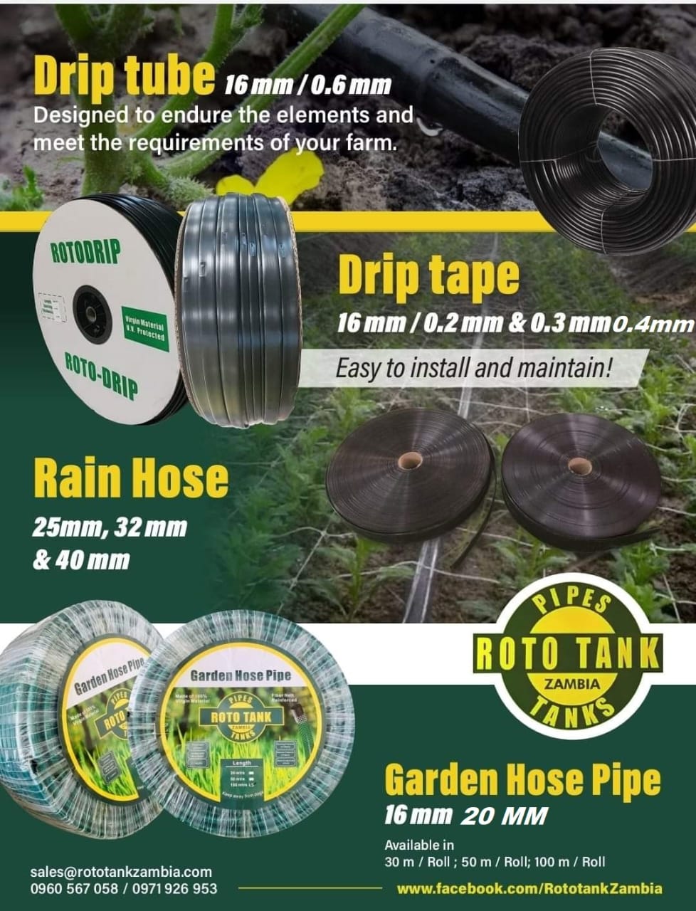 Drip tube | Drip tape | Rain hose | Garden hose pipe | Roto Tanks