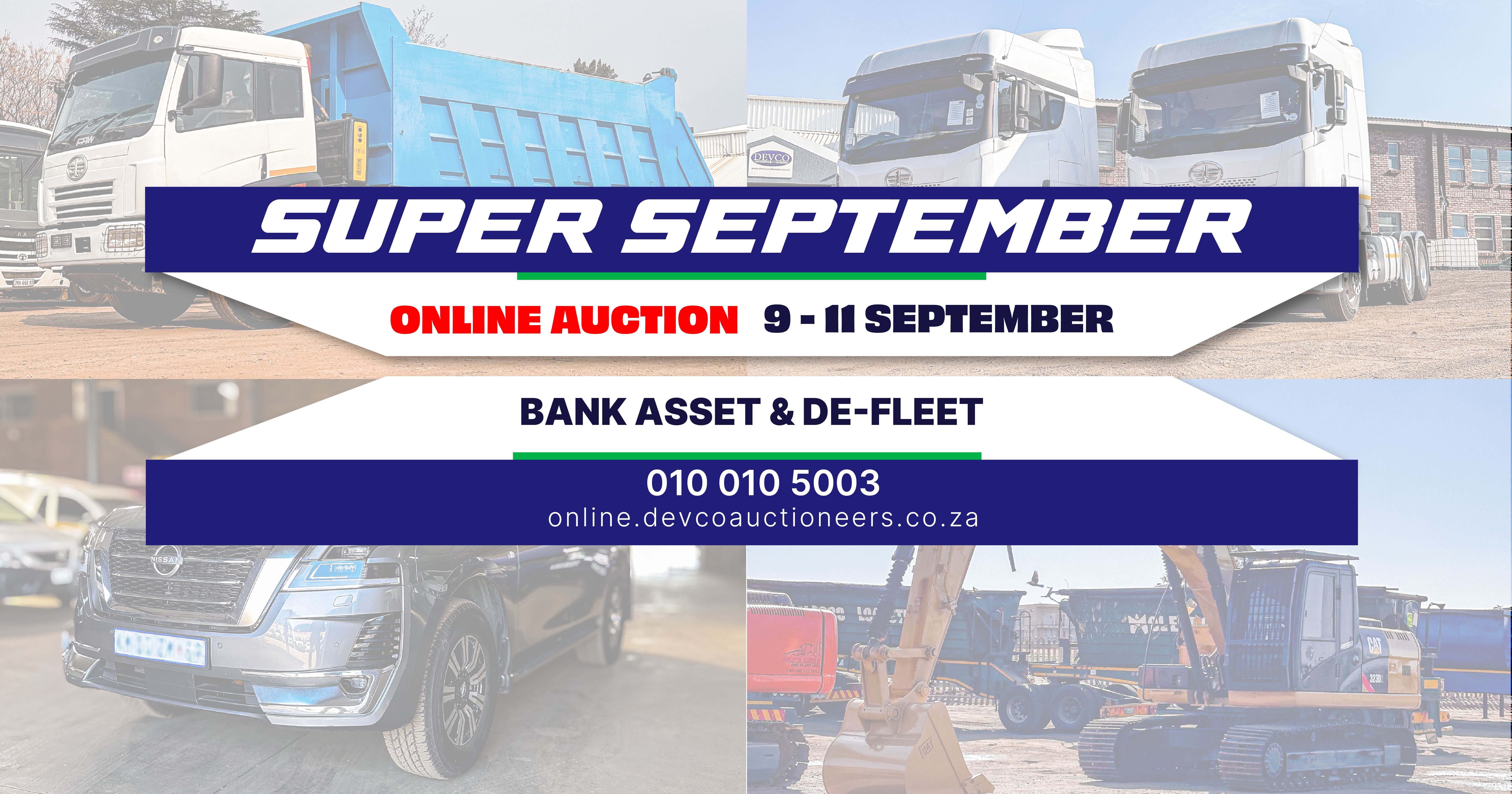 Devco Auctioneers Super September online auction | 9 -11 September 2025 | Bank Asset & De-Fleet