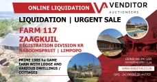 LIQUIDATION SALE– 1985 ha GAME FARM WITH LODGE & VARIOUS DWELLINGS / COTTAGES | Venditor Auctioneers