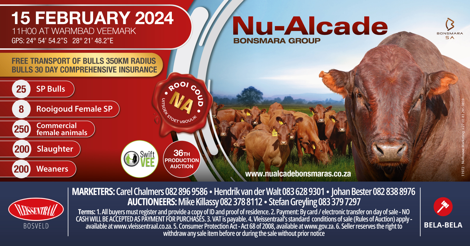 Nu-Alcade Bonsmara Group 36th Production auction | 15 February 2024 | 11:00 | Warmbad Veemark