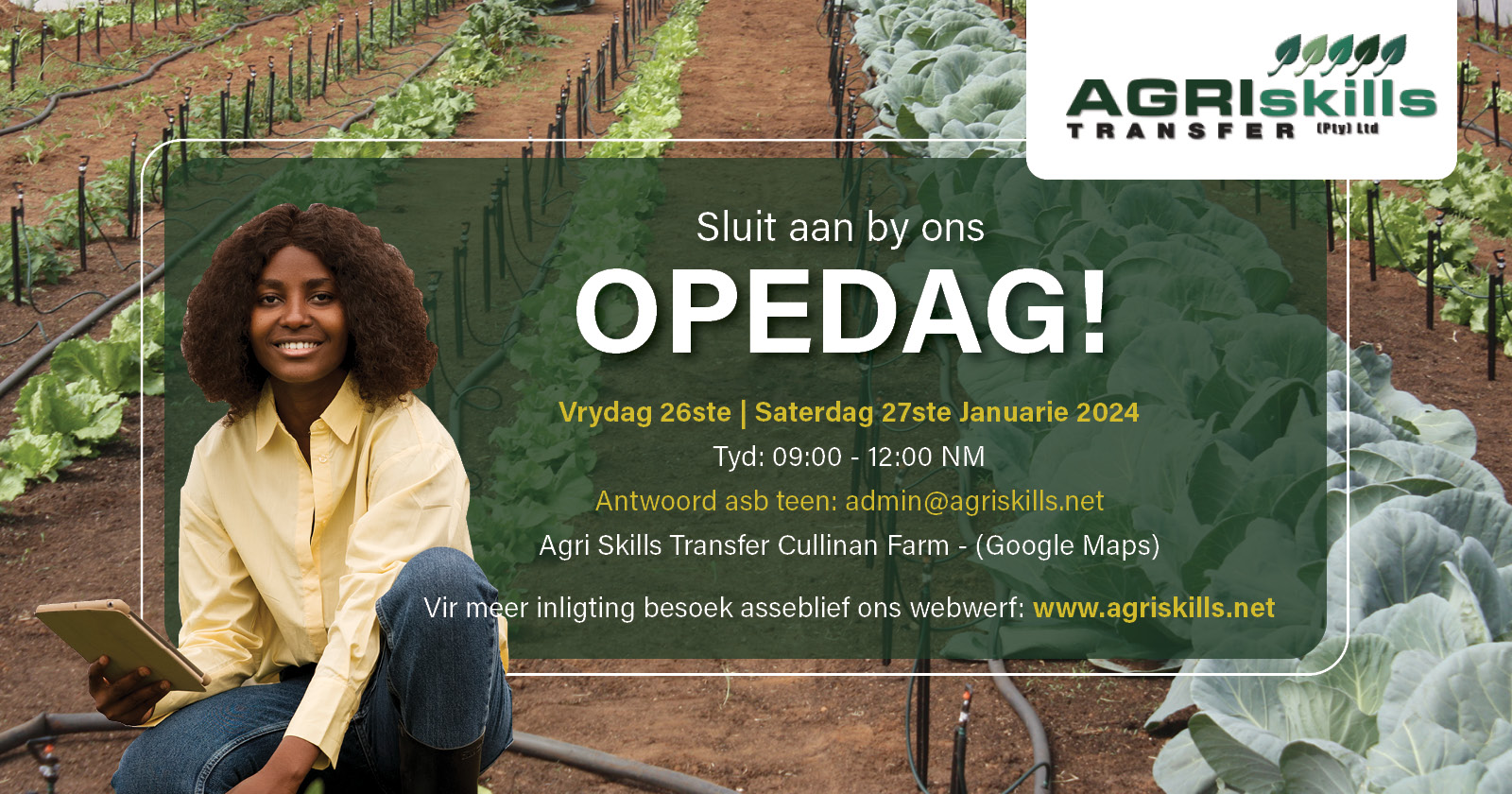 Sluit aan by ons opedag! | 26ste & 27ste Januarie 2024 | Agri Skills Transfer
