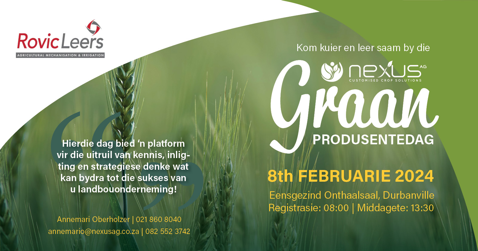 NEXUSᴬᴳ GRAAN PRODUSENTEDAG | 8 Februarie 2024 | 08:00 | Eensgezind Onthaalsaal, Durbanville